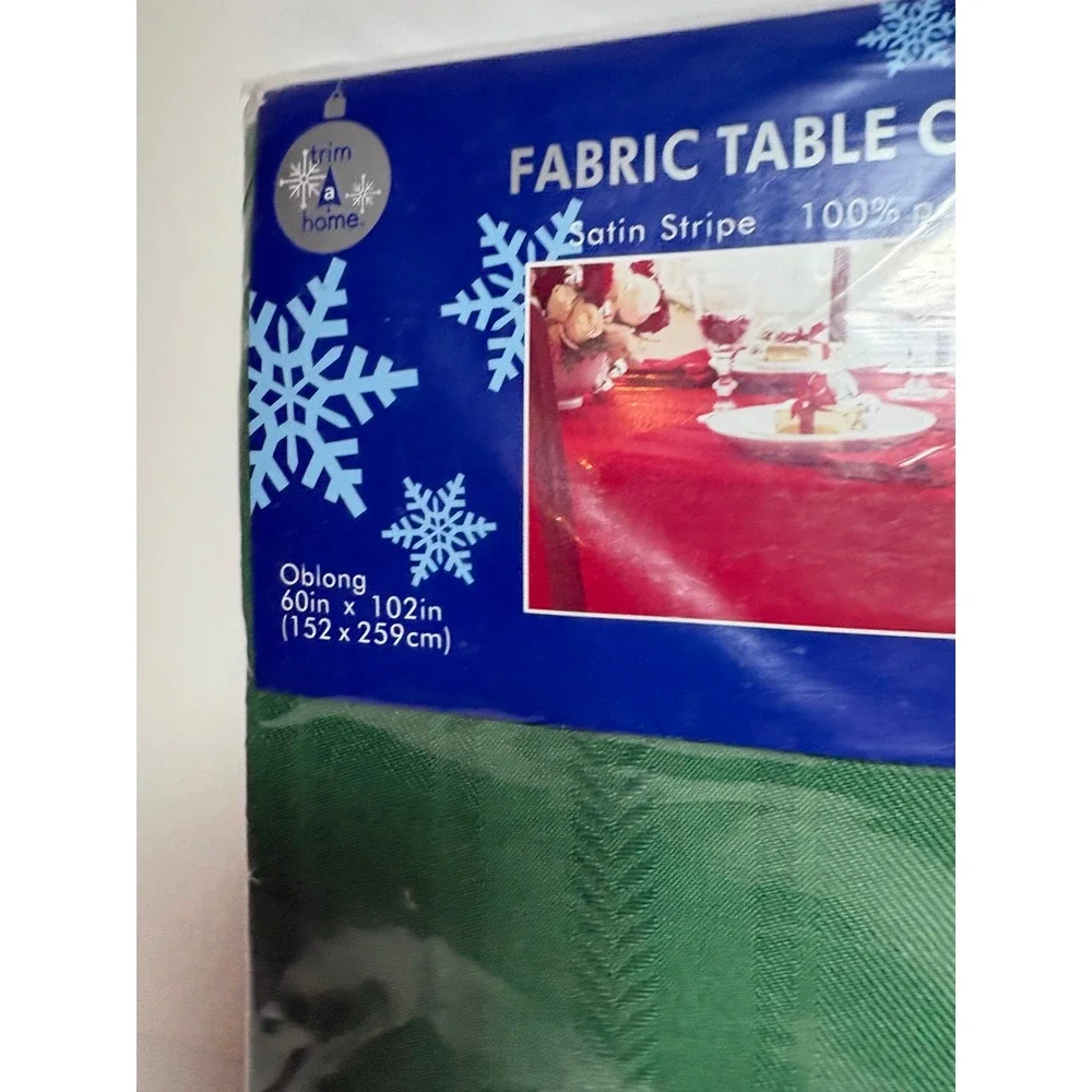 Trim A Home Green Satin Stripe Oblong Fabric Table Cover 60x102 New Old Stock